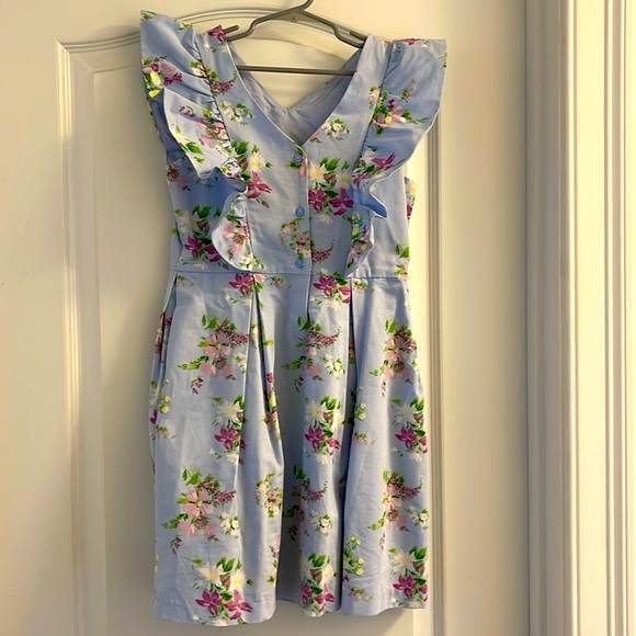 Janie and Jack Girls Light Blue and Purple Floral Cotton Lined Dress Size 10 - Picture 2 of 4